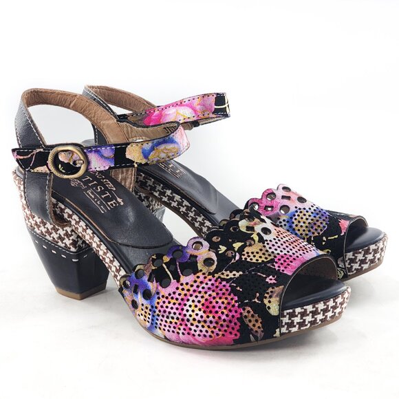 L'ARTISTE by Spring Step Jivvi Floral Houndstooth Print Sandals - Picture 4 of 11